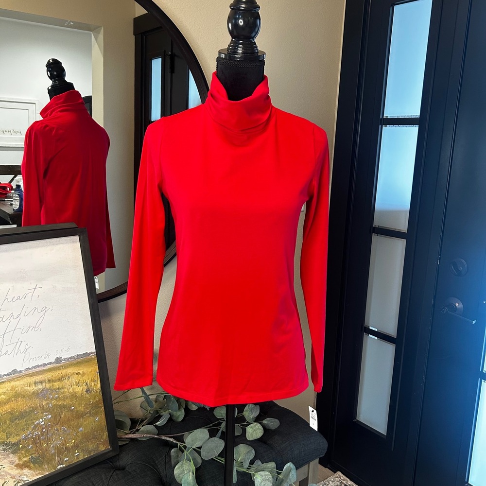 Talbots Womens Red Cotton Spandex Long Sleeve Turtleneck Tee Shirt Small NWT